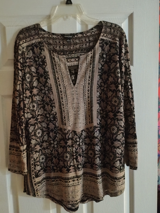 Lucky Brand Tops - Lucky Brand Black & Cream Floral Embroidered Tunic